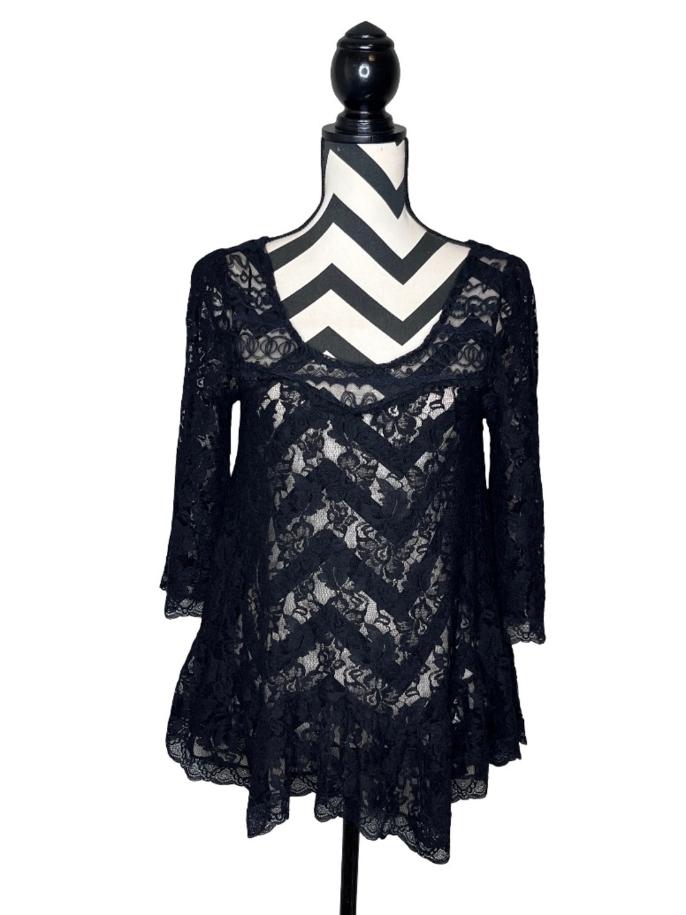 Free People Sz S Whimsigoth Witchy Sheer Lace Layering Flowy Tunic Top